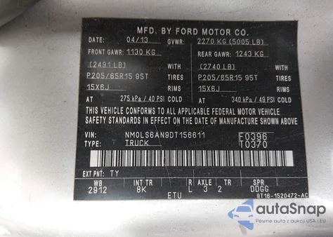 2013 Ford Transit Connect Xl из США, поврежденный, VIN NM0LS6AN9DT156611